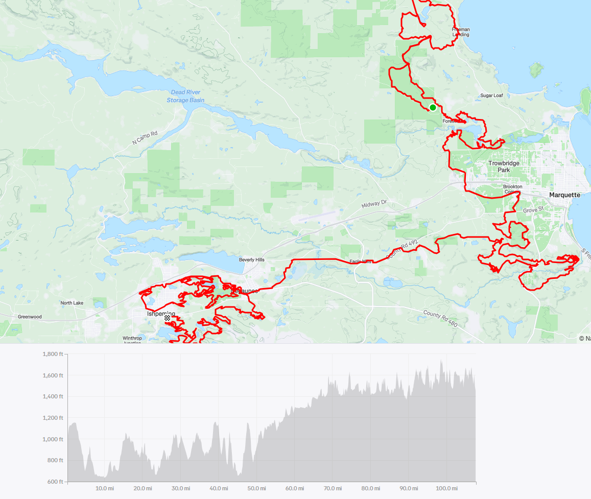Marji Gesick 100 Mile course map and elevation profile.