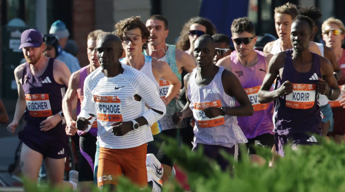 2025 New York City Marathon elite men, featuring Eliud Kipchoge. PC: REUTERS/Jeenah Moon