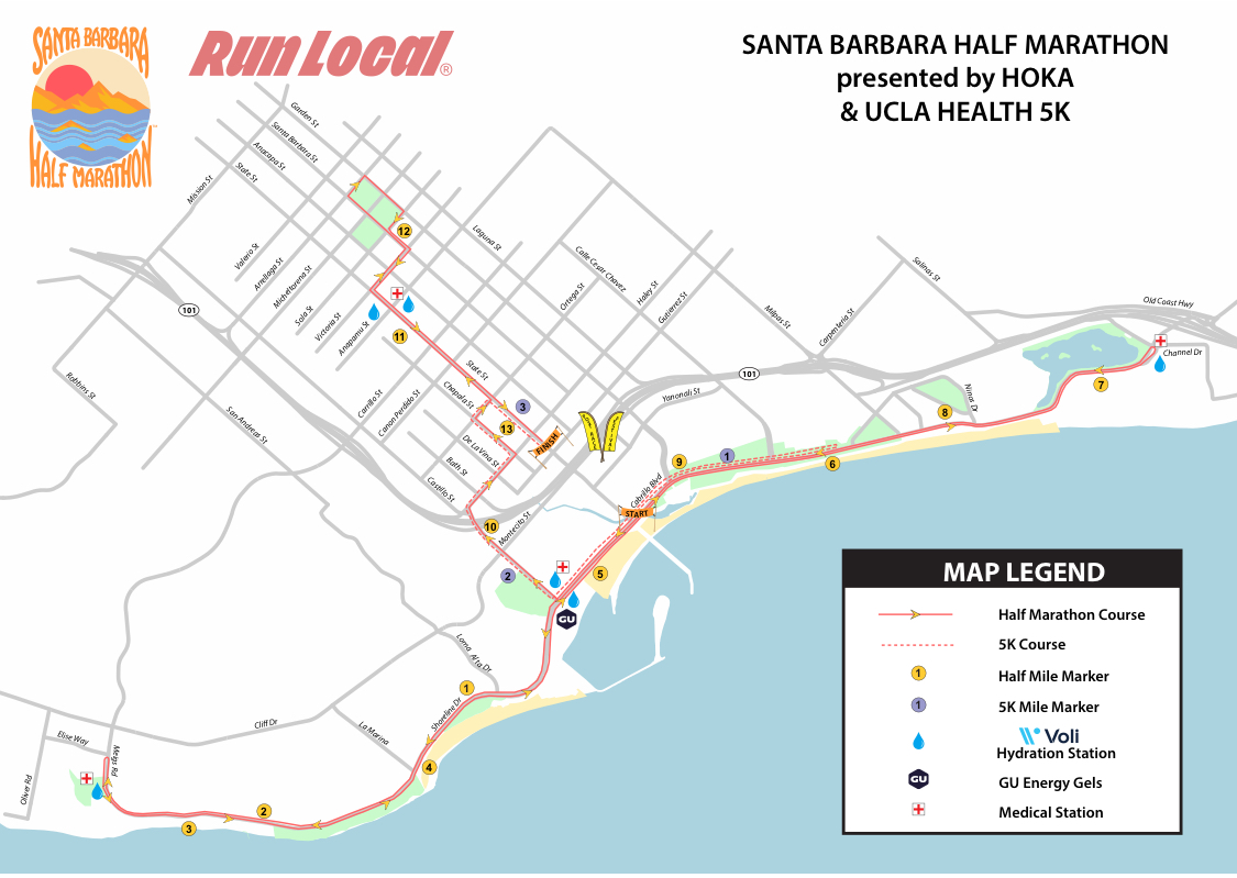 Santa Barbara Half Marathon course map.