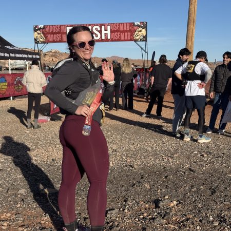 TRR coach Shelby Fox at the finish of the Arches Ultra 50k.